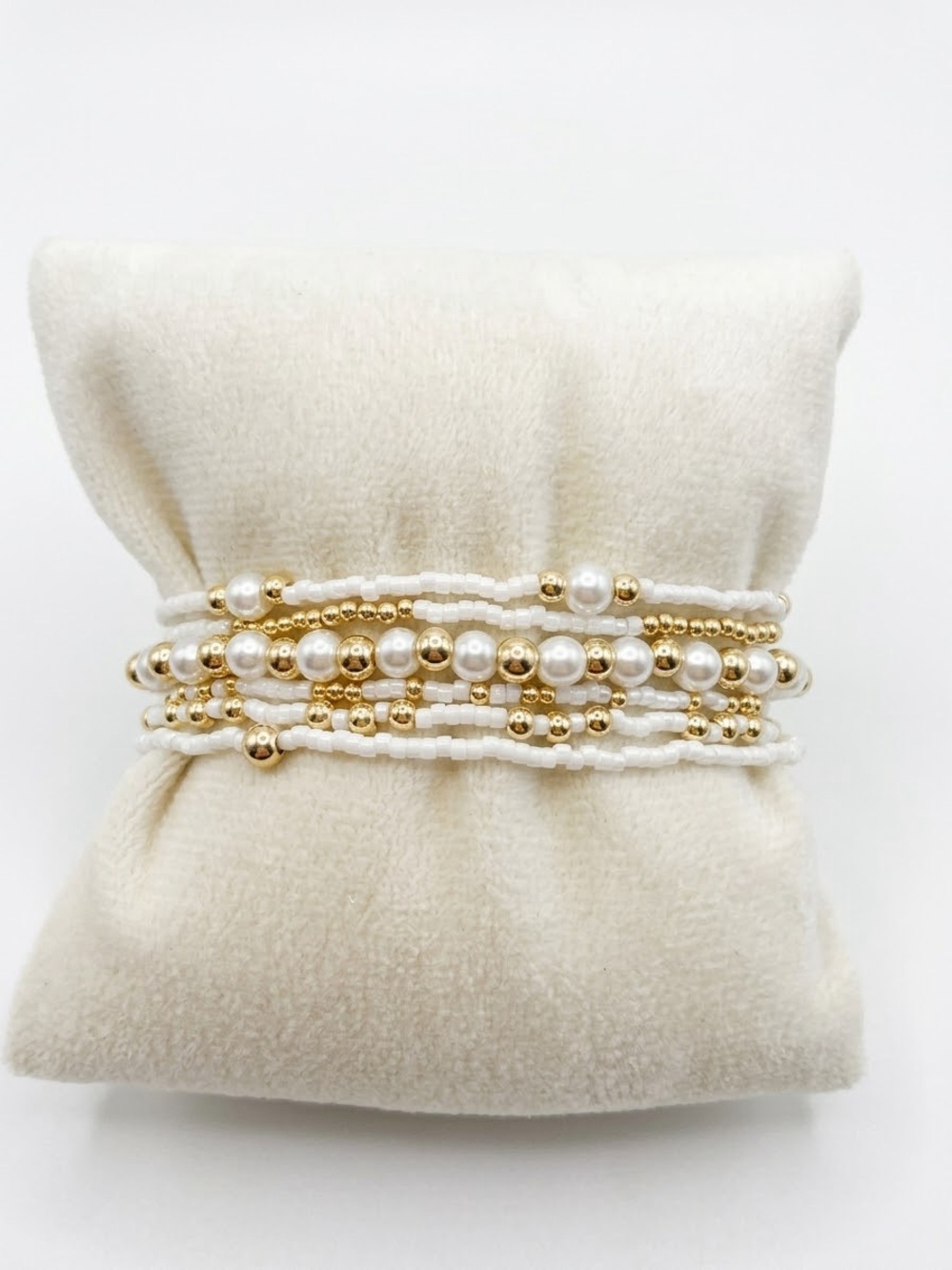6 White and Gold Stackable Bracelets ENewton Inspired 6.25”